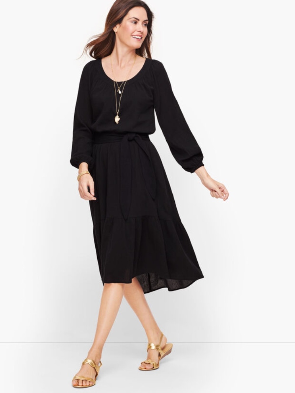 Talbots Black Cotton Gauze Flounce Hem Midi Dress Size 1X Plus Petite/ XLP